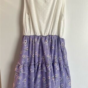 Knitworks White and Purple Floral Kids Dress